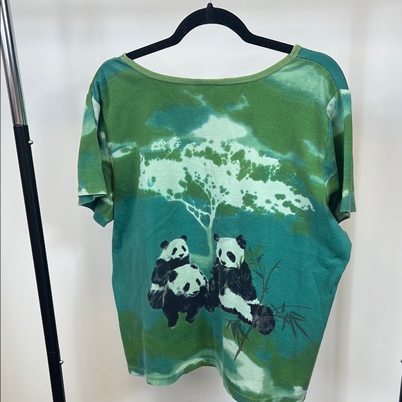 Essentials by Maggie Y2K Green T-shirt with Panda Sequin & Blue Stones 18/20W - Picture 8 of 12